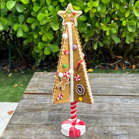 Old Time Pottery Gingerbread Christmas Tree Peppermint Candy Village Scene 13" - Picture 4 of 11